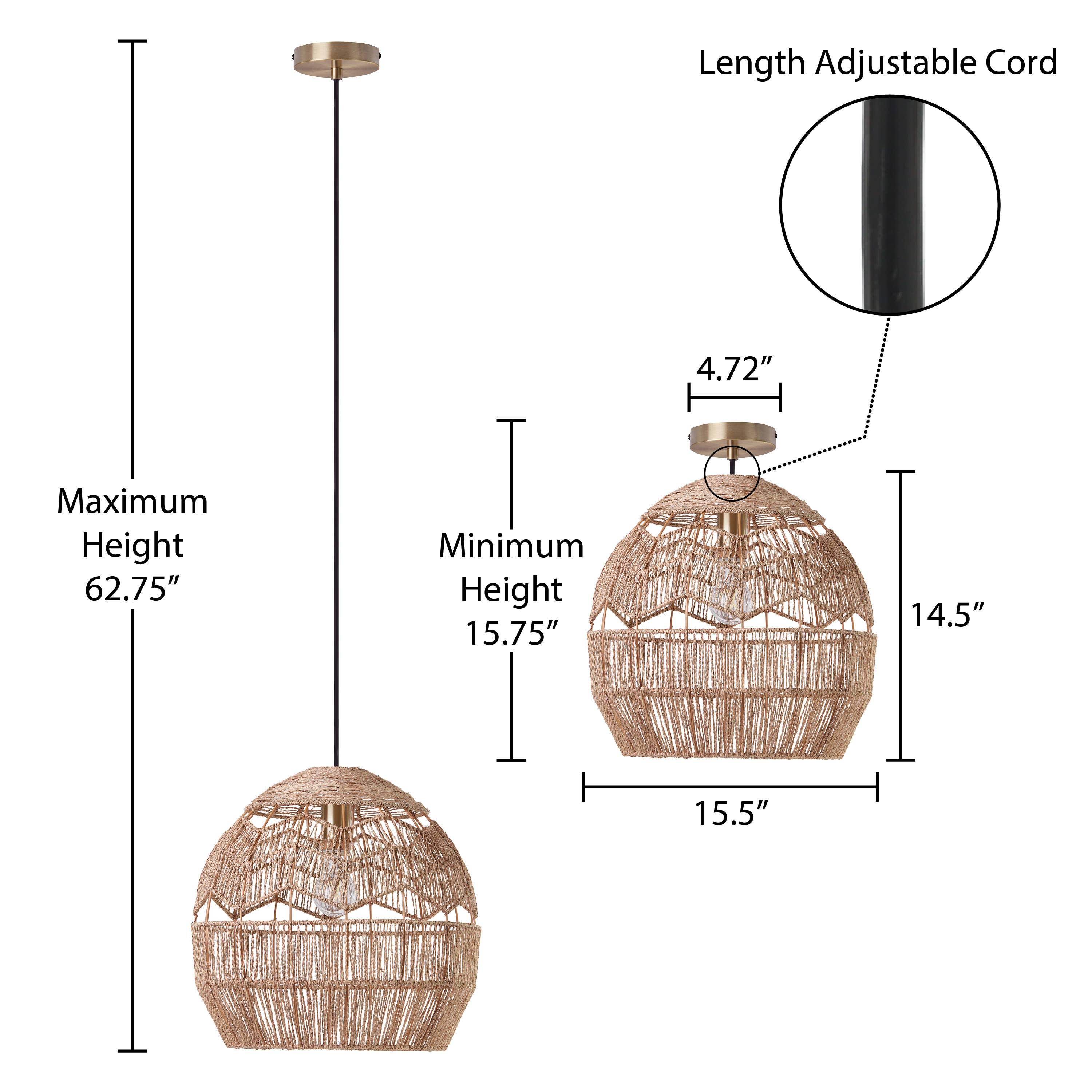 River of Goods - Wholesale Chandelier/Hanging Light - 15.5"H Xiomara Brown Hemp Cage Hanging Pendant Light2