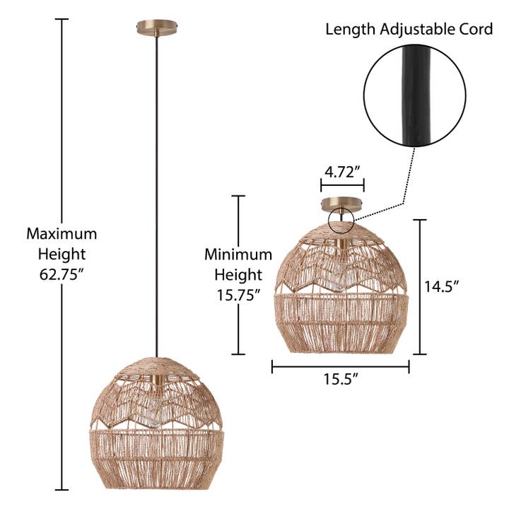 River of Goods - Wholesale Chandelier/Hanging Light - 15.5"H Xiomara Brown Hemp Cage Hanging Pendant Light2