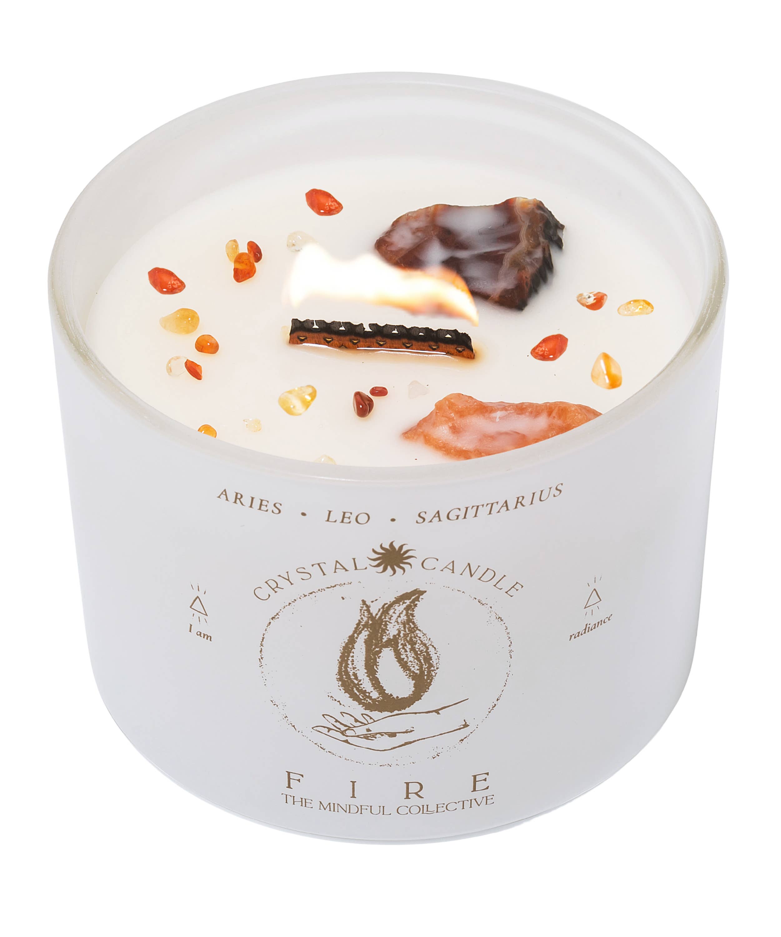 THE MINDFUL COLLECTIVE - Wholesale Jar/Filled Candle - Fire Element Crystal Candle – Aries, Leo & Sagittarius