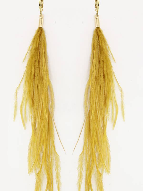 Ostrich Feather Earring Lemon for wholesale by Brass Sand