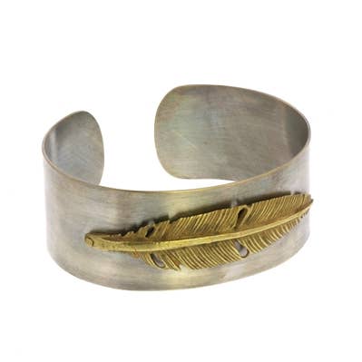 HomArt - Wholesale Cuff Bracelet - Penna Silver Feather Cuff0