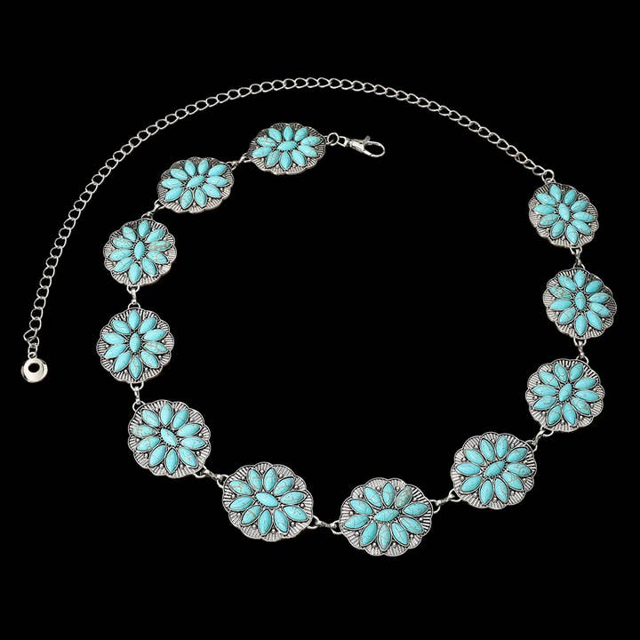 Sensibling Corp. - Wholesale Belt - Women's - Boho Vintage Western Turquoise Stone Concho Chain Belt2