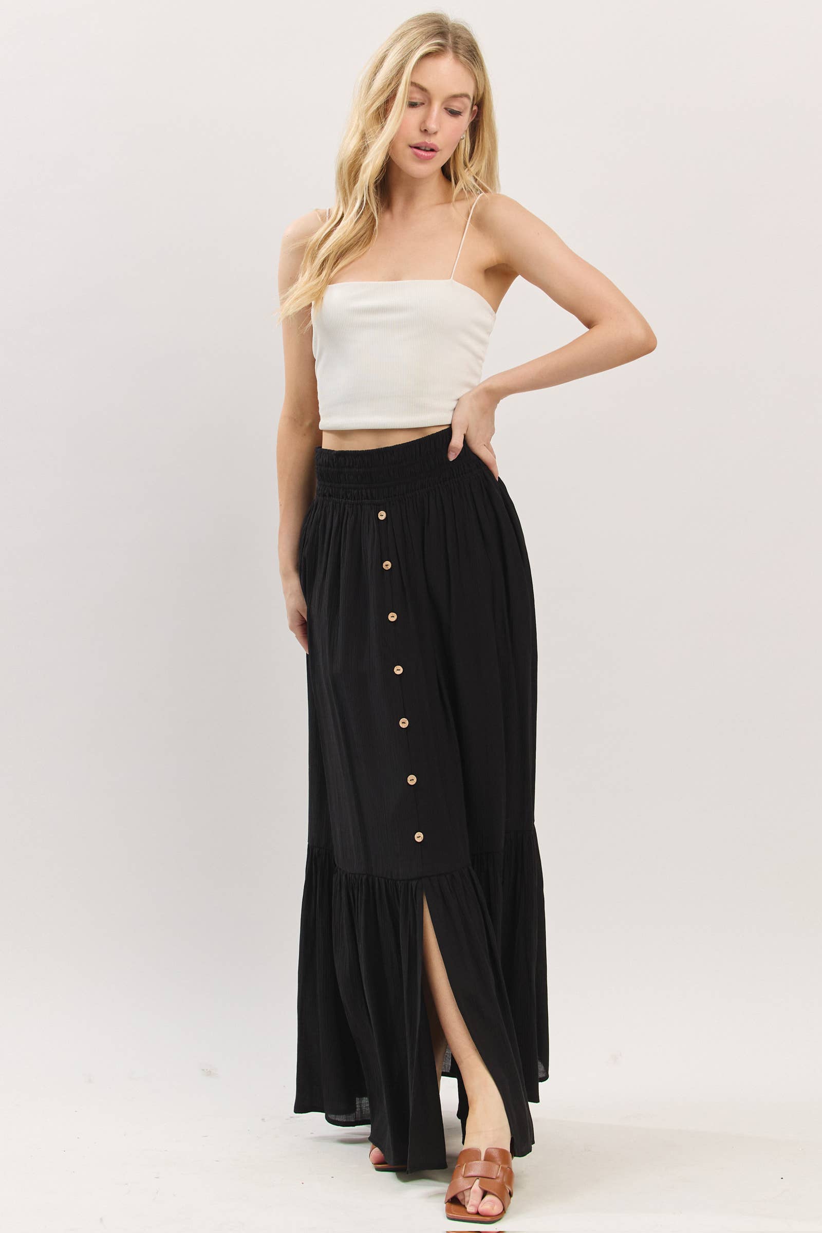 Final Touch - Wholesale Skirt - Women's - Tiered Center Slit Maxi Skirt - VS3399A8