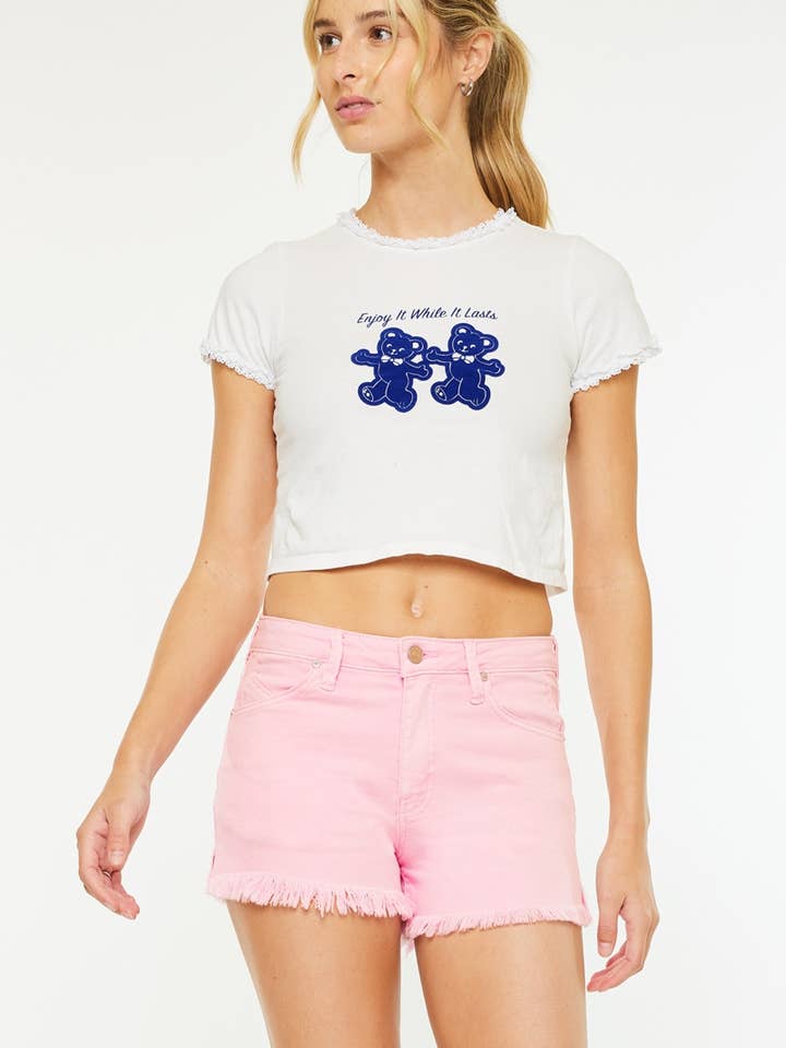 PANTALONES CORTOS VAQUEROS DE TIRO ALTO Y AJUSTE MOM-KC78015PK para venta al por mayor de Kan Can USA