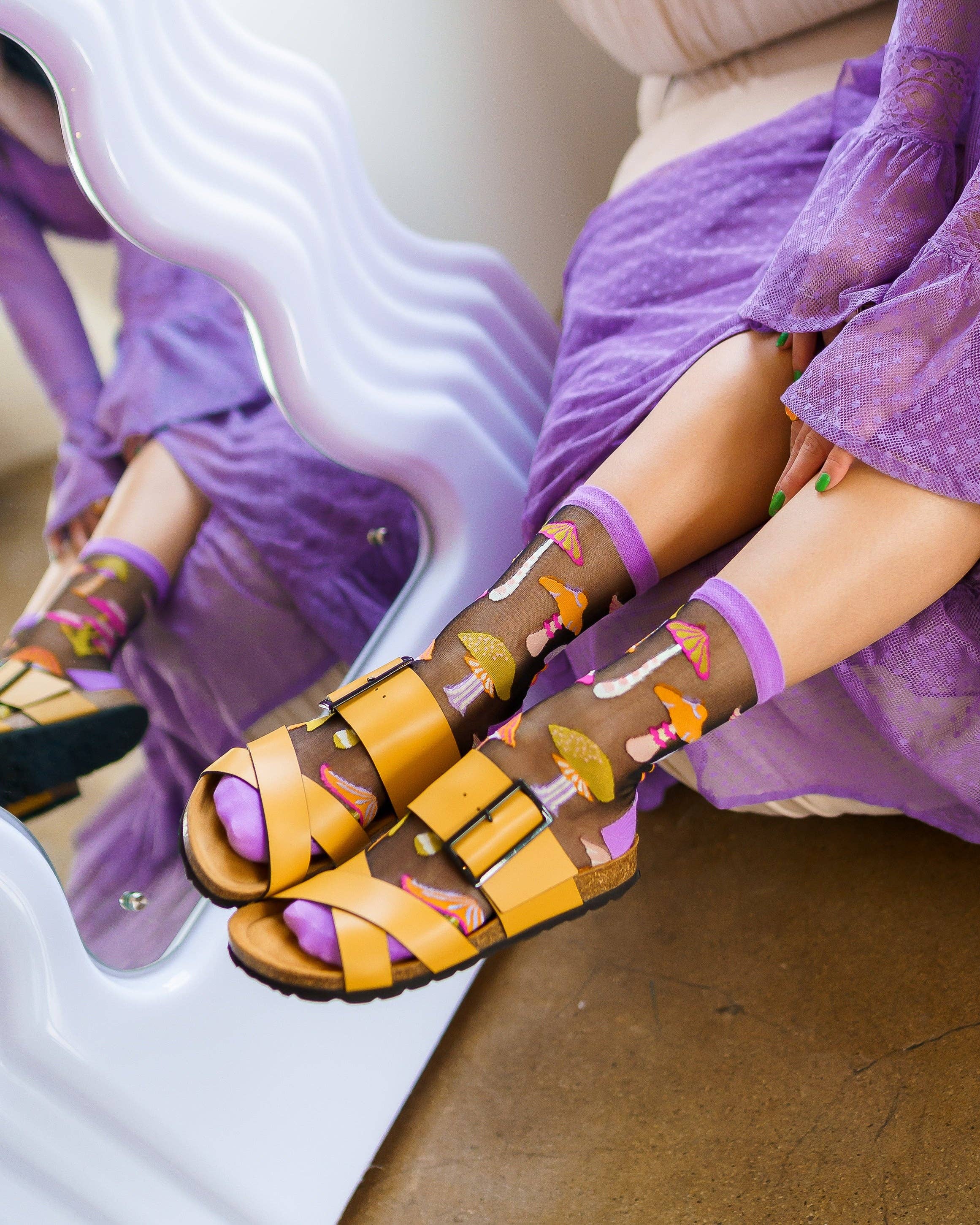 Sock Candy - Wholesale Socks - Women's - Magic Mushrooms Black Sheer Crew Sock9