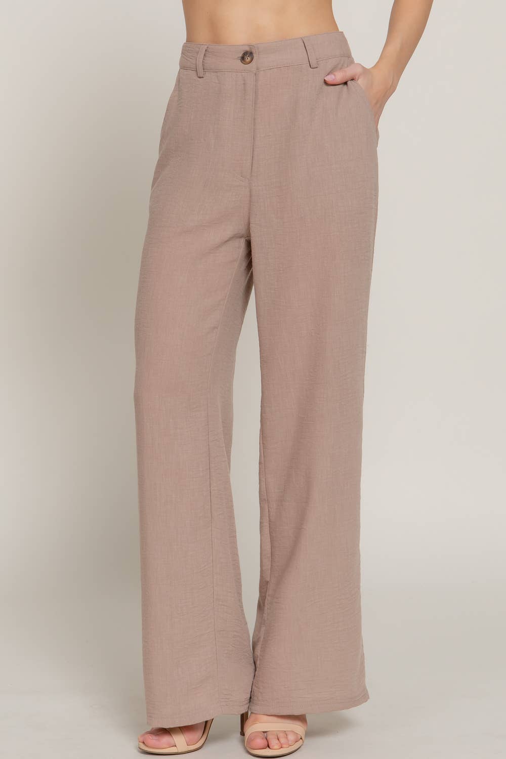 Active Basic | Active USA - Wholesale Pants - Women's - Straight Woven Linen Effect Long Pants9