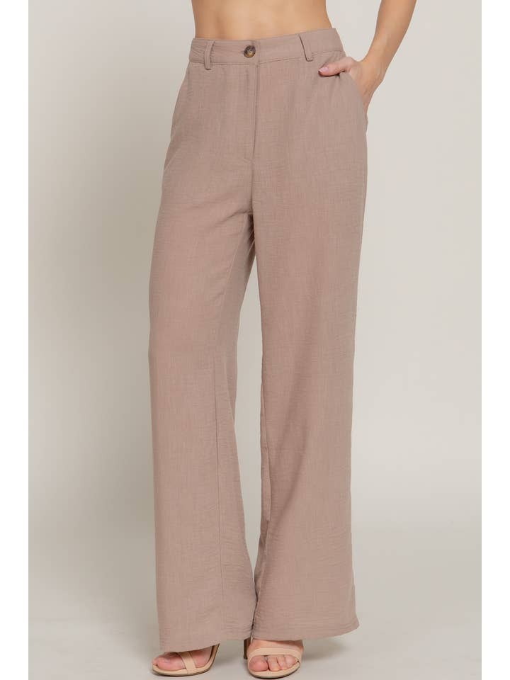 Active Basic | Active USA - Wholesale Pants - Women's - Straight Woven Linen Effect Long Pants9