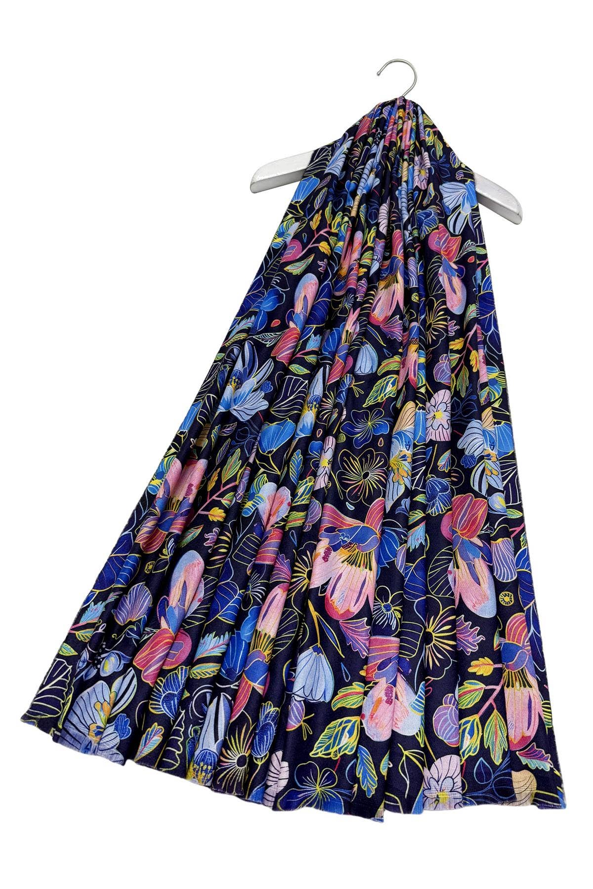 Violett Bunter Orchideen-Print Wollschal mit Fransen für den Großhandel auf Faire2