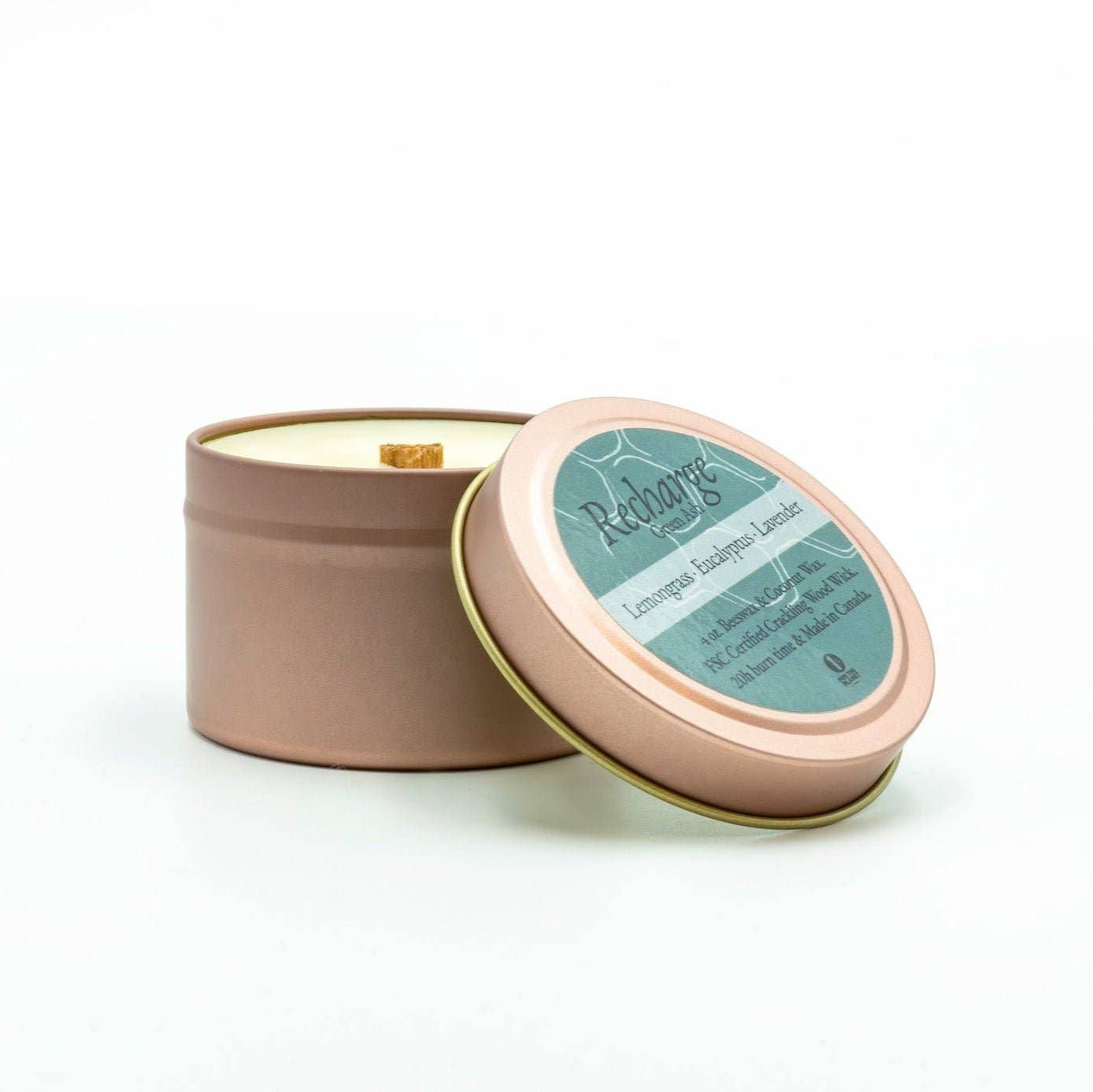 Green Ash Decor - Wholesale Travel Candles - 4 oz Rose Gold Travel Tin with Crackling Wooden Wick4