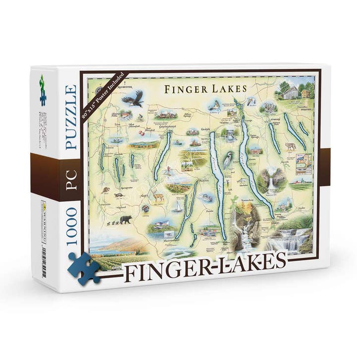 Finger Lakes, New York Kartonpuslespil - 1000 stykker for engroshandel hos XPLORER MAPS