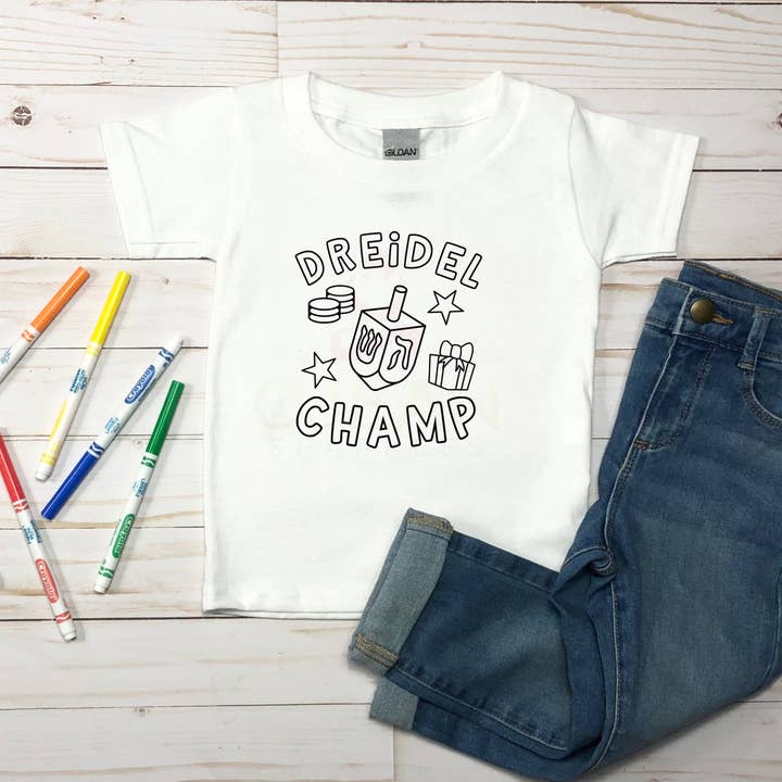 Dreidel Champ Coloring T-shirt for wholesale by Ojean Sparkles