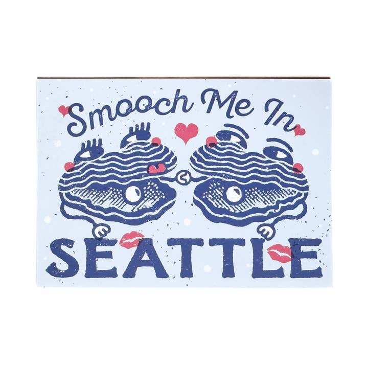 "Smooch Me In Seattle" Oysters Postcard for wholesale by Wug Prints