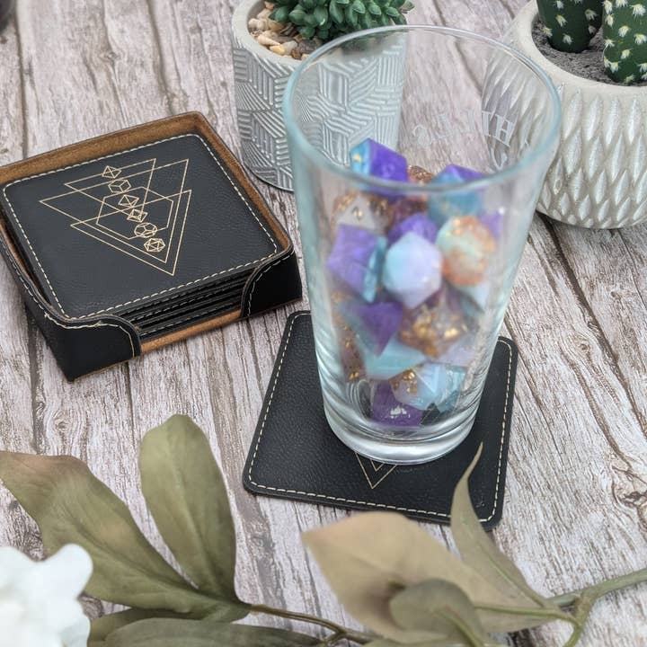 EBONWOOD - Wholesale Coasters - Arcane Geometry Coaster Set – D&D Dice Edition3