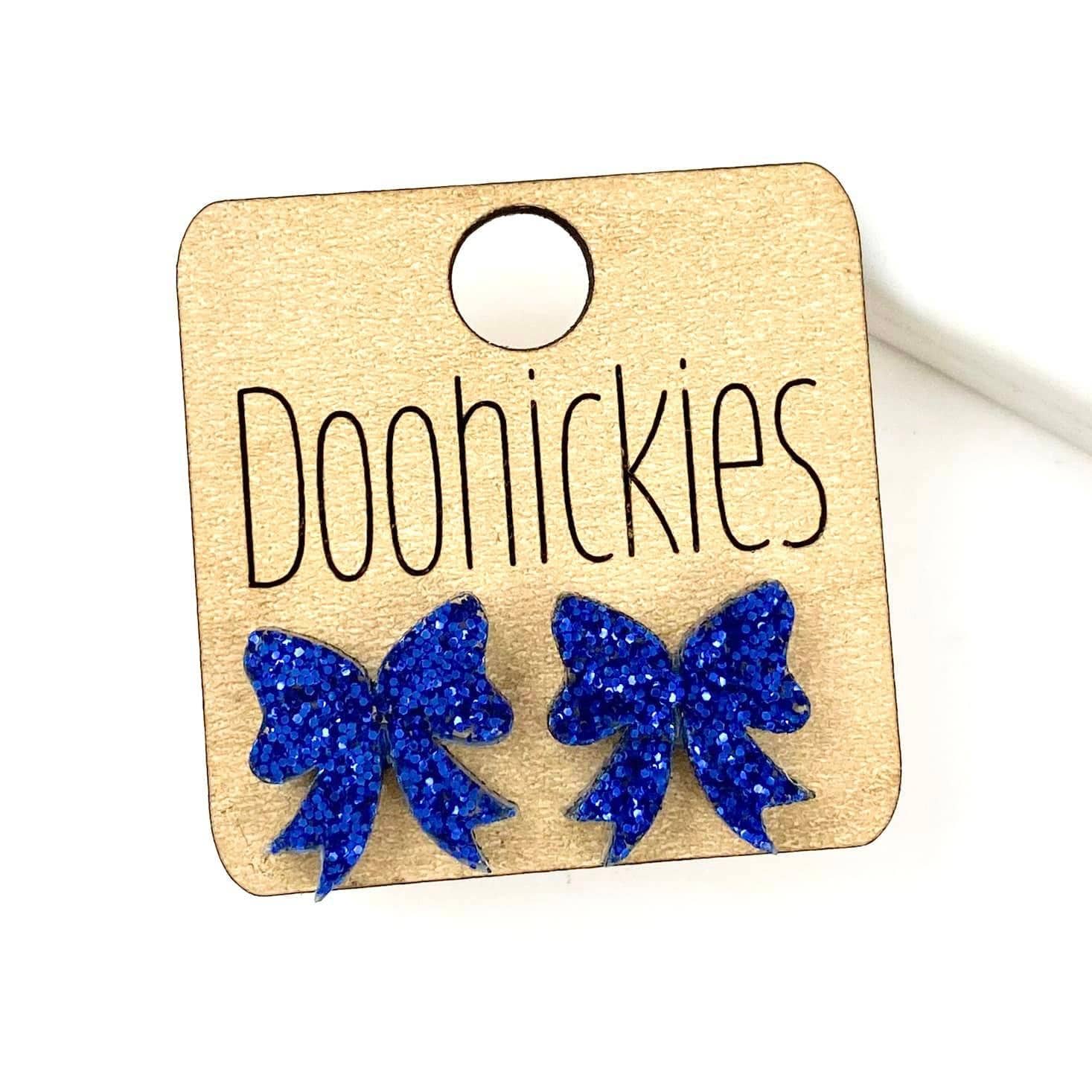 Doohickies - Wholesale Stud/Post Earrings - 15mm School Spirit Glitter Bow Studs - Custom Spirit Earrings - 9 Color Options1
