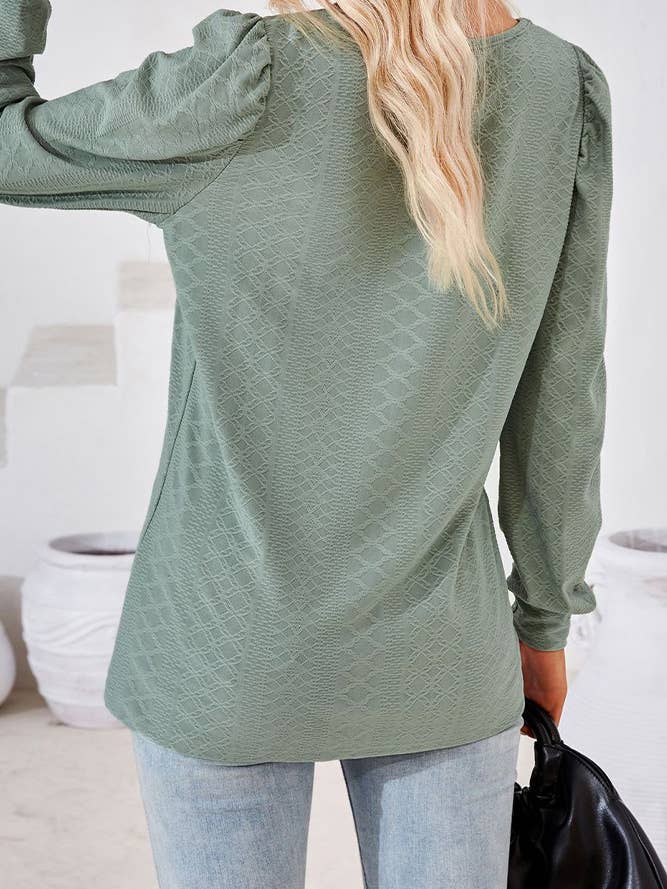 Comely Fashion - Wholesale Blouse - Women's - CF-HLL106 Square Neck Solid Jacquard Tshirt Long Sleeves Top23