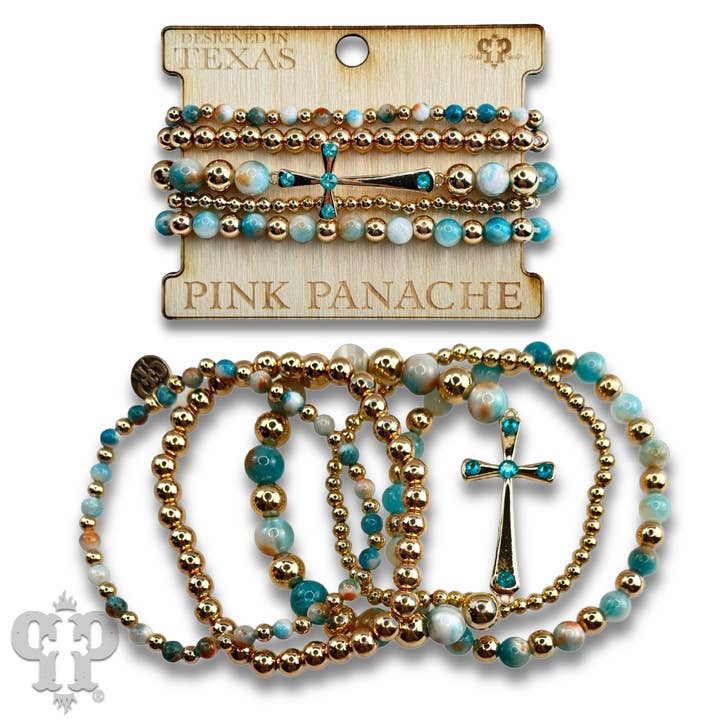 Pink Panache Brands - Wholesale Charm/Dangle Bracelet - Shiny finish cross bracelet with Austrian crystals