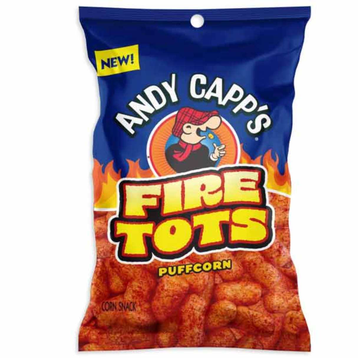 I Got Your Candy - Wholesale Puffed Snack - Andy Capp Fire Tots Puffcorn Snacks Peg Bag 1.5oz - 12ct0