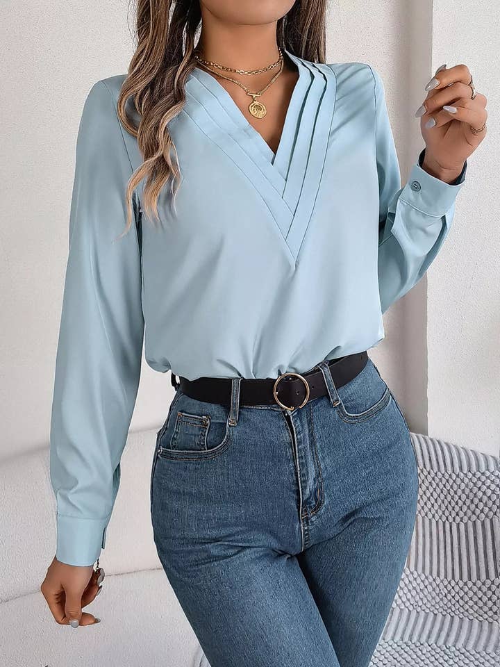 Layered V-Neck Long Sleeve Blouse for wholesale by Garden Naked