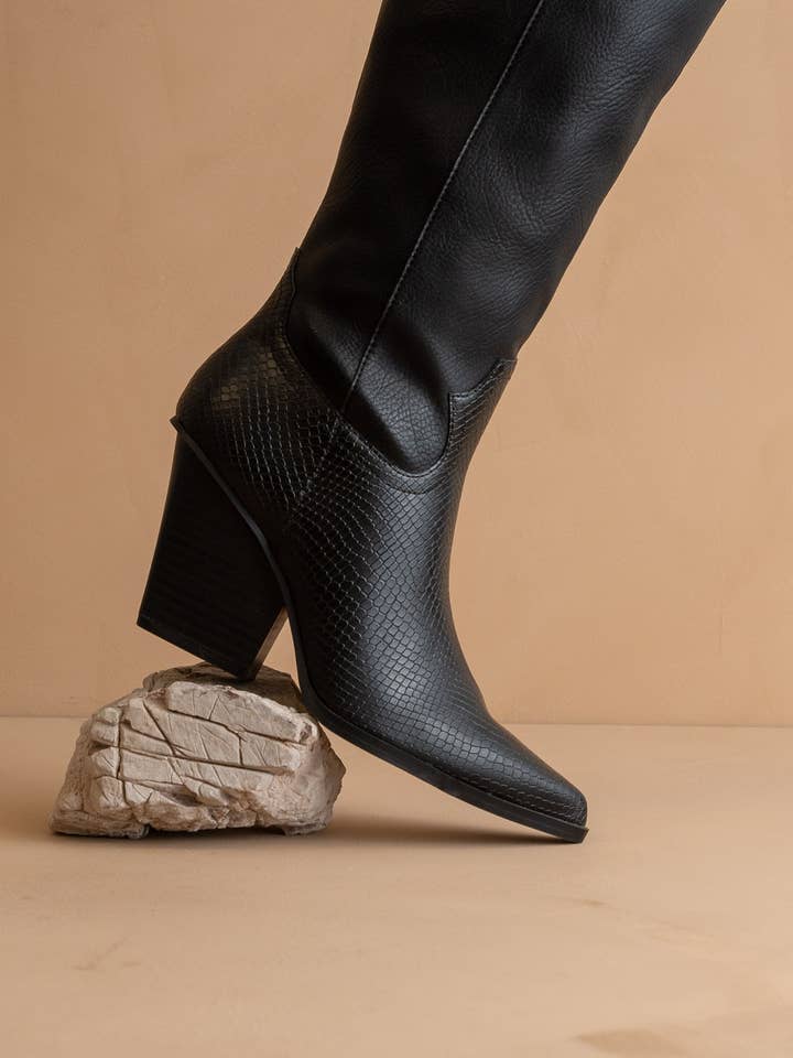 The Barcelona Black | Knee High Western Boot for wholesale on Faire4