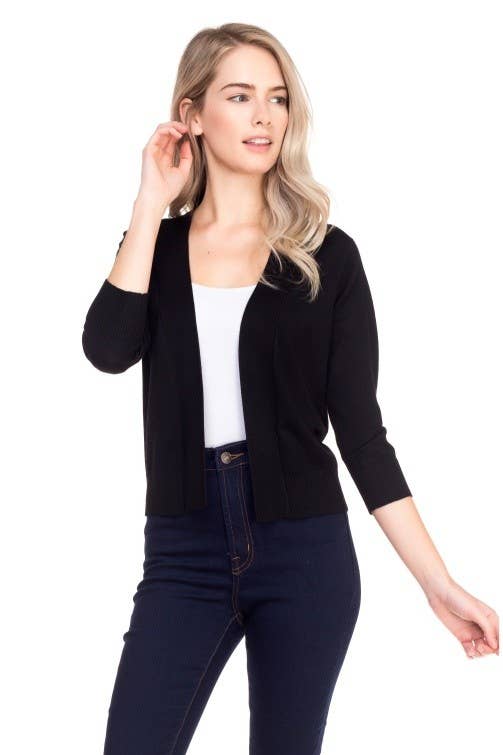 Newself Collection - Vente Cardigan – femme - Cardigan basique manches 3/4 ouvert devant léger2