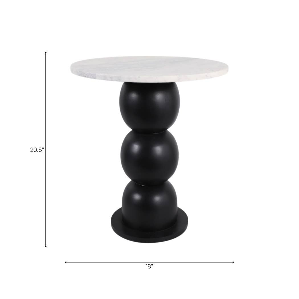 Sagebrook Home - Wholesale Side Table - End Table - White Marble Top with Wooden Bubble Base, 21 in.3