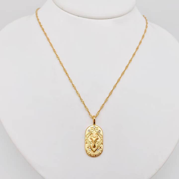 Mio Queena - Wholesale Pendant/Charm Necklace - Zodiac Design 18K Gold Plated 12 Constellation Necklace -FGS