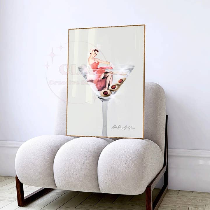 CLM Creative Studio - Wholesale Art Print - Retro Pinup Girl & Martini Glass Wall Art Print