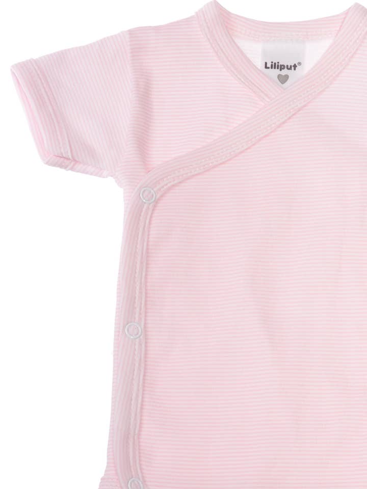 Kurzarm-Wickelbody in rosa-gestreift für den Großhandel von Liliput