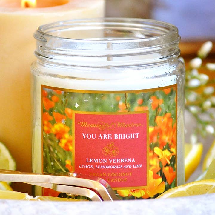 You Are Bright Lemon Verbena Aromatherapy Candle 8oz for wholesale by Meaningful Mantras