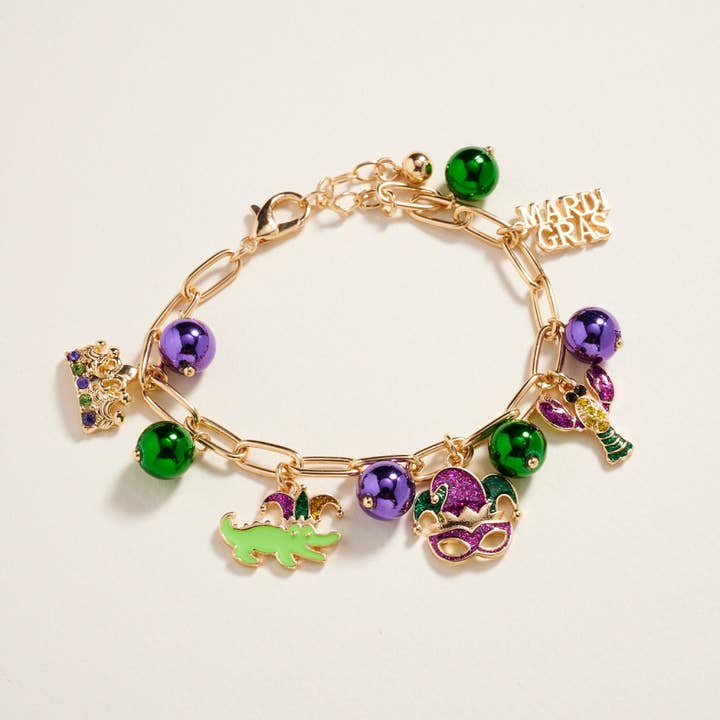 Designature New York - Wholesale Charm/Dangle Bracelet - Mixed Mardi Gras Charm Bead Chain Clasp Bracelet10
