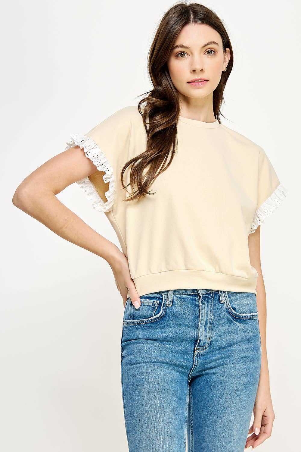 Strut & Bolt - Vente Haut en maille – femme - Haut en tricot à œillets et bordure en dentelle0