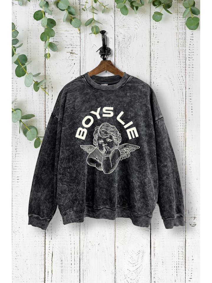VINTAGE POINT USA - Wholesale Graphic Sweatshirt - Women's - BOYS LIE BABY ANGEL GRAPHIC PRINT MINERAL WASHED SWEATSHIRT1