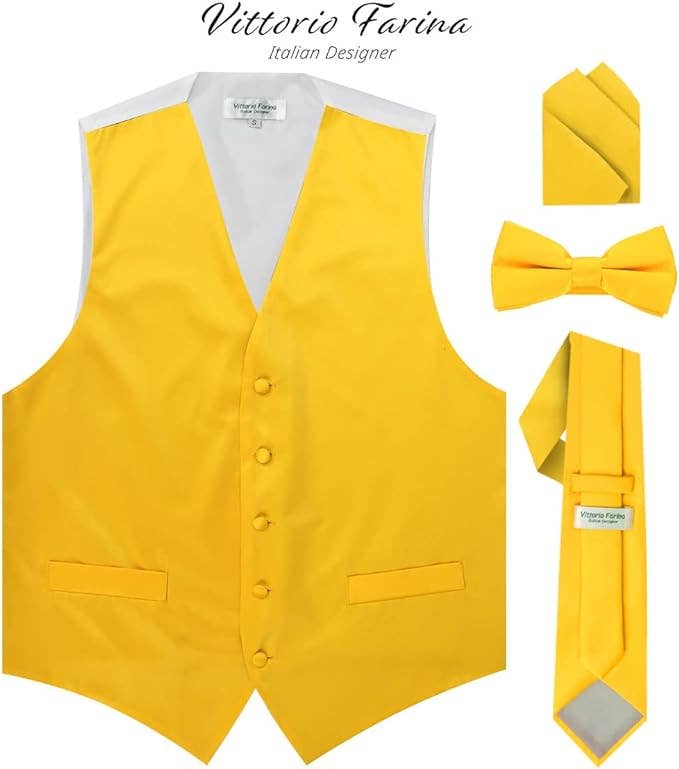 Dubal Brothers - Wholesale Suit Vest - Men's - Vittorio Farina Solid Satin Vest Set (White Back) Var. 02 (Mustard-Yellow)43