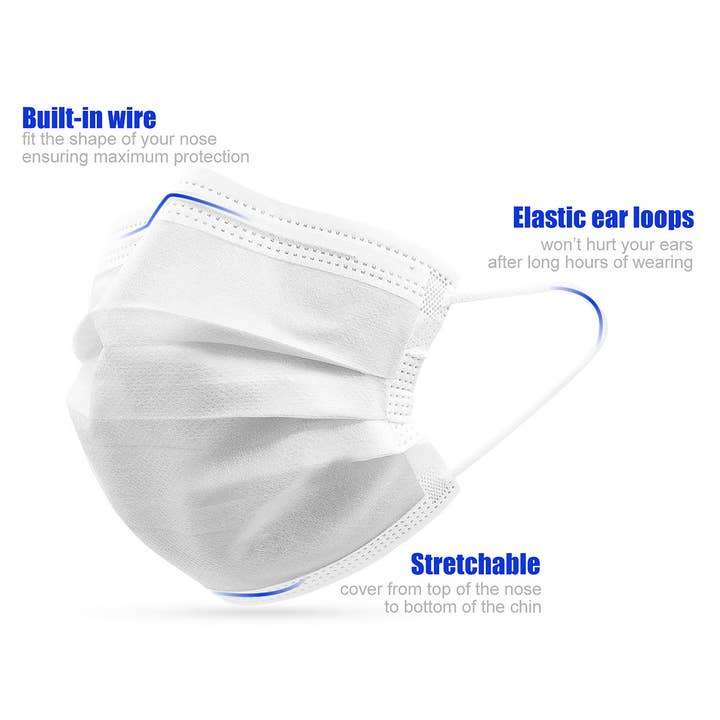 Peking Handicraft - Wholesale Protective Face Mask/Shield - Disposable Face Masks White (50/box)1