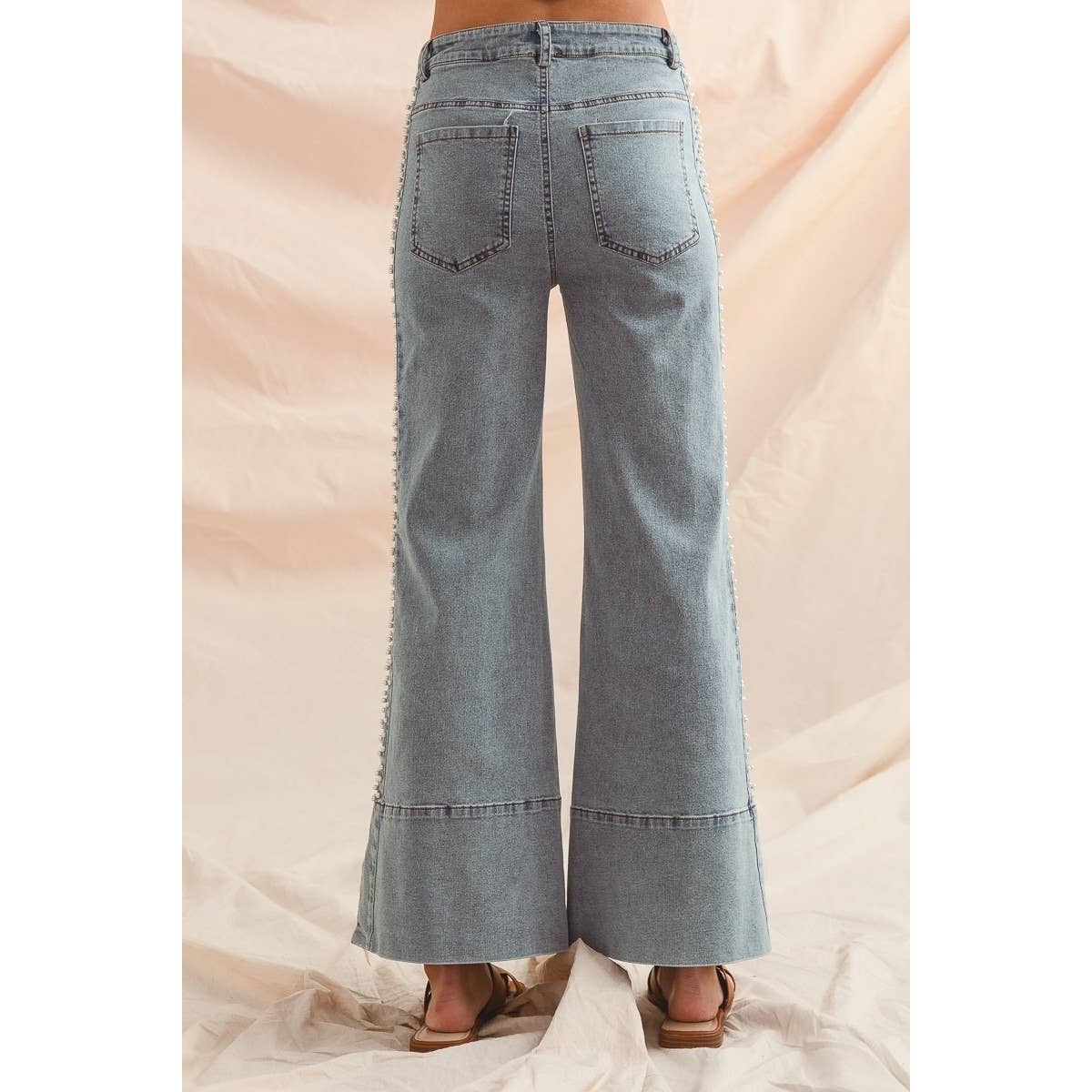 IVE - Wholesale Pants - Women's - Mid Rise Flare Bottom Denim Jeans With Side Pearl11