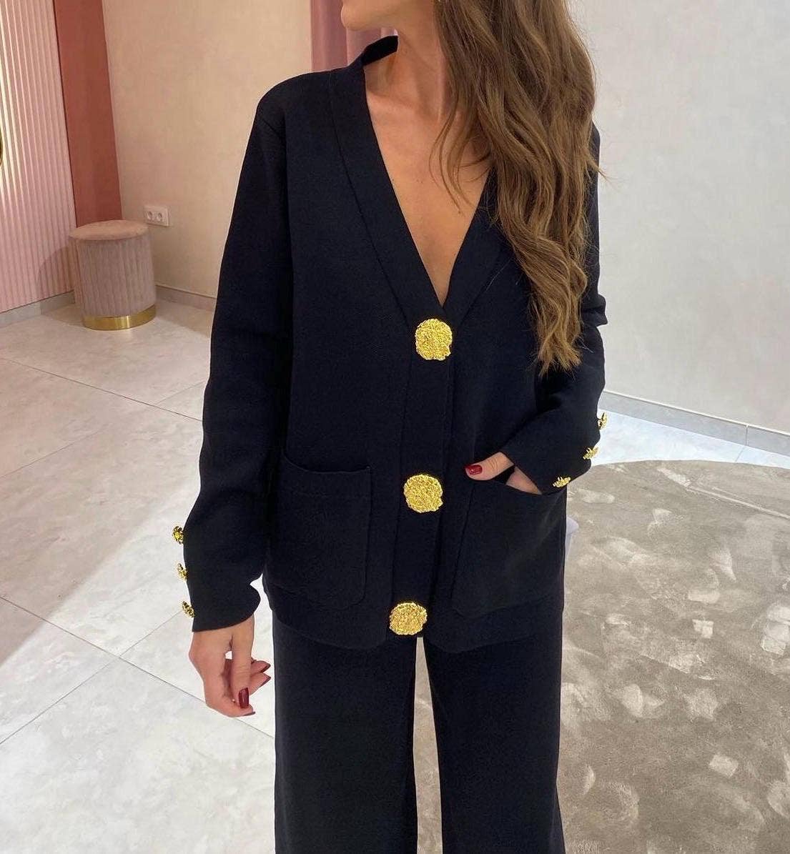 LORIANE - Wholesale Top & Pant Set (NOT Loungewear) - Women's - 7338 knit set cardigan + pants one size9