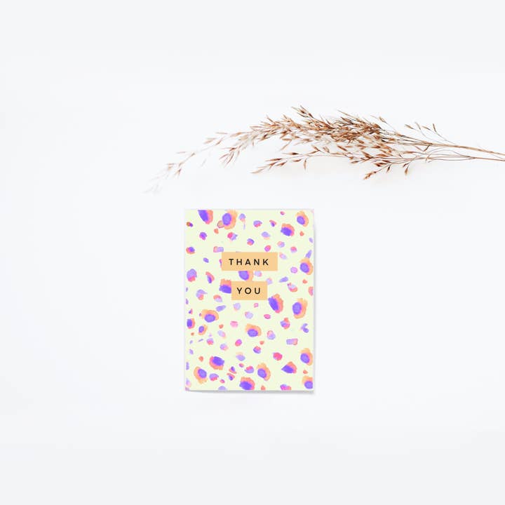 Thank you card ~ yellow and blue leopard print for wholesale by Studio 77