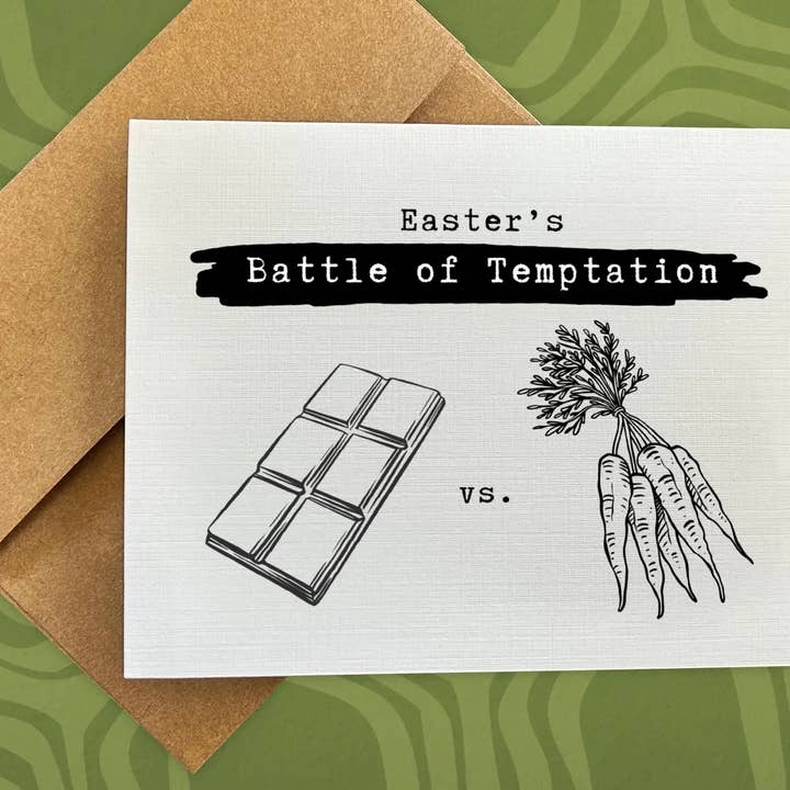 Easter's Battle of Temptation – A2 Easter Greeting Card for wholesale by Happy Turtle Greetings