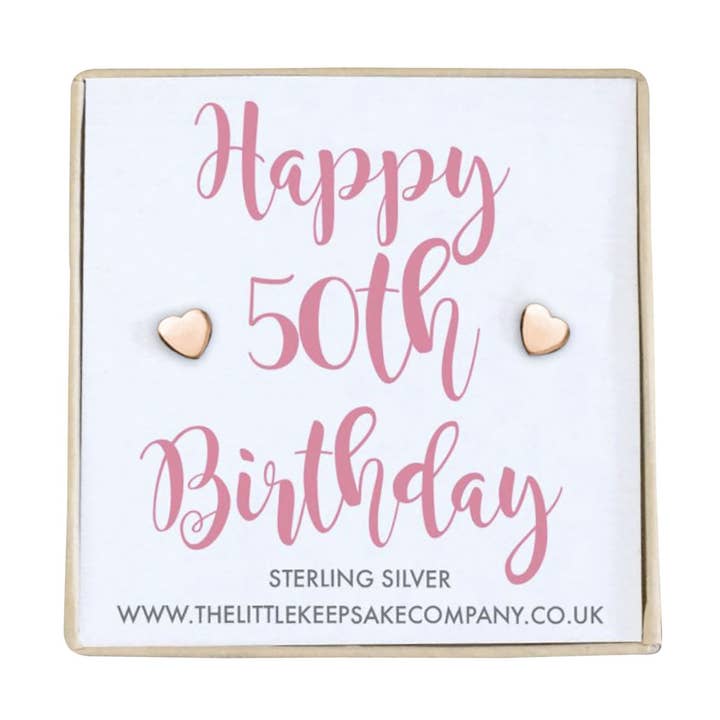 Rose Gold Vermeil Quote Earrings - Happy 50th Birthday for wholesale by The Little Keepsake Company