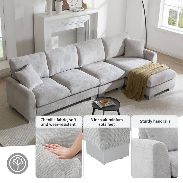 Light Gray Oversized L-shaped Sectional Sofa with Chaise and 2 Pillows for wholesale on Faire
