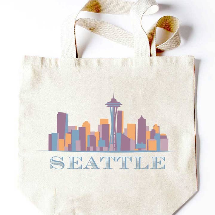 Cabas Seattle Skyline Violet pour la vente par Potluck Press