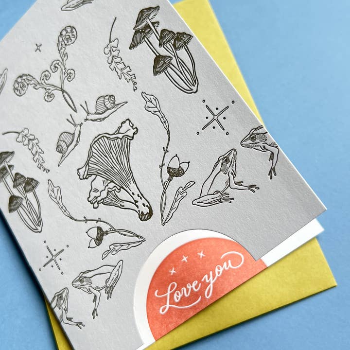 Blackbird Letterpress – wholesale Love card – mushroom woodland LOVE you card3