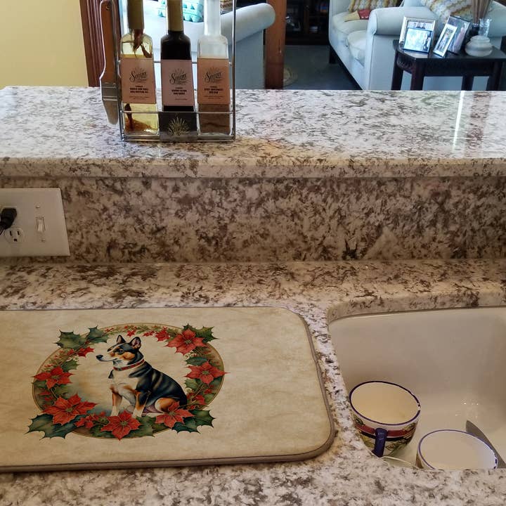 Basenji Christmas Flowers Dish Drying Mat DAC2312 for wholesale by Caroline's Treasures