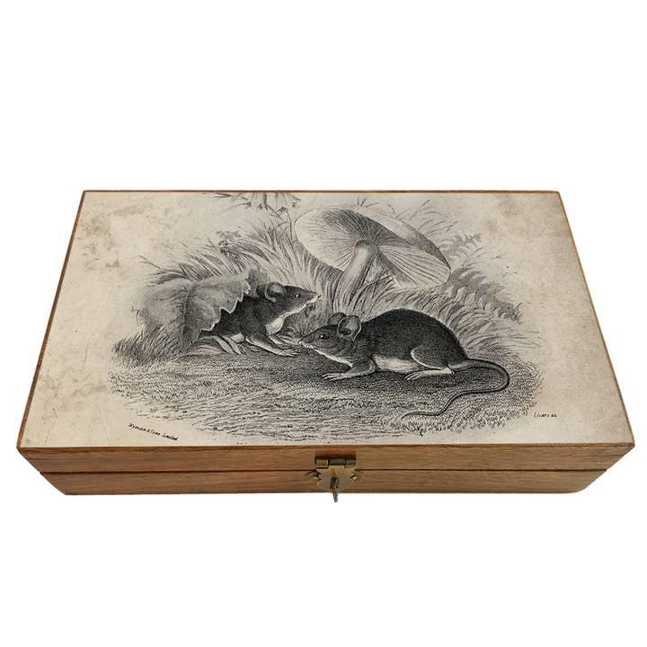 Madison Bay Co. - Historical Home Decor Reproductions - Wholesale Jewelry Box/Organizer - Mouse and Mushroom B&W Decorative Solid Wood Trinket Boxes