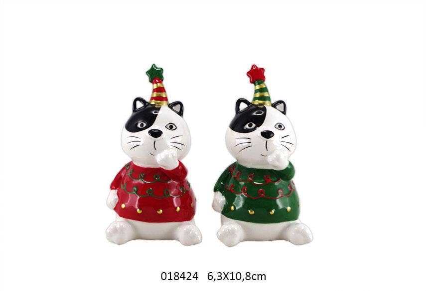 Faye - Wholesale Christmas Decoration - Cat Deco Sitting Gm 'Spyke' 6.3 X 5.9 X 10.8 cm/2 Ass0