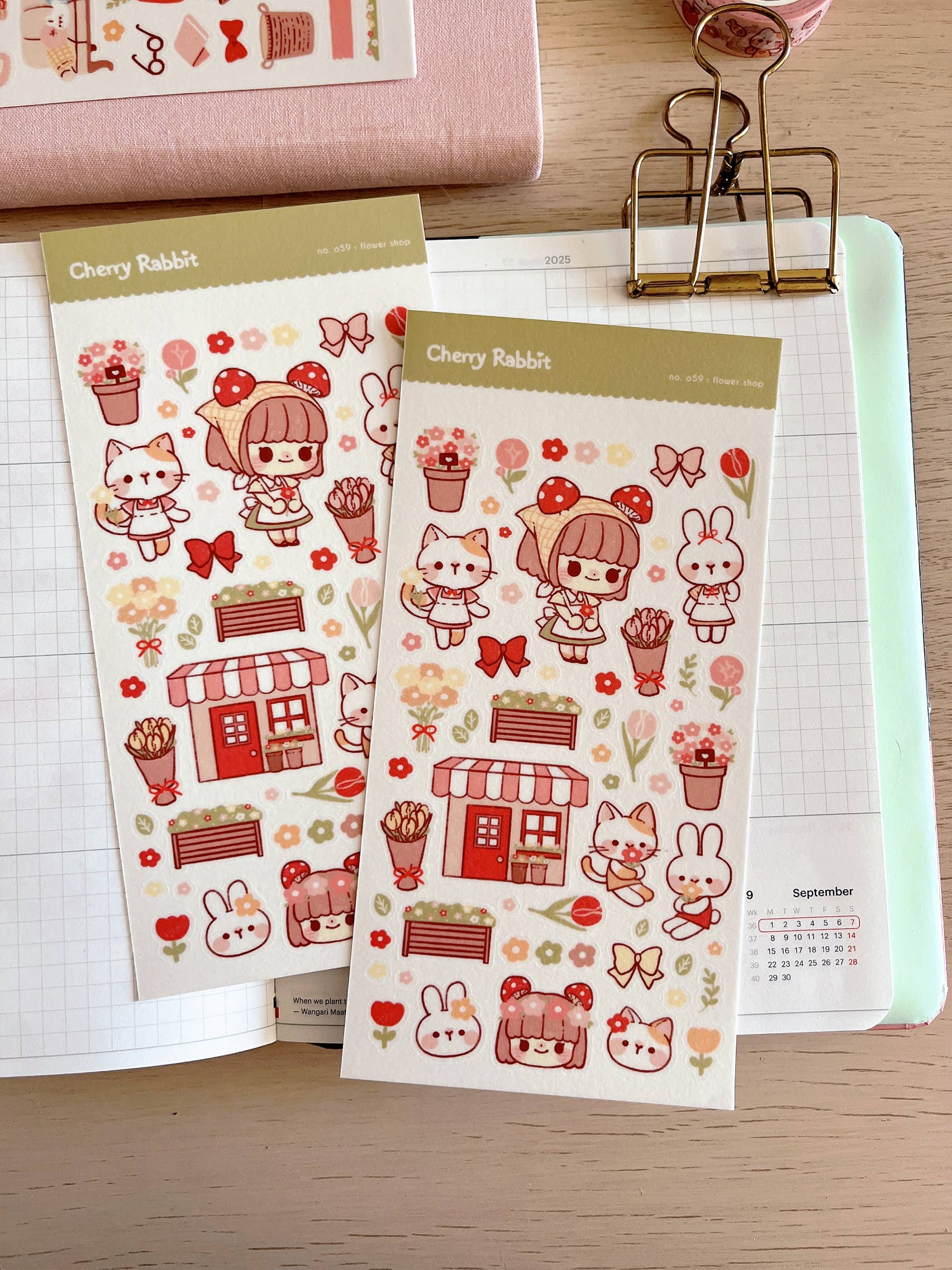 Cherry Rabbit - Wholesale Sticker - Flower Shop Sticker Sheet no.0590