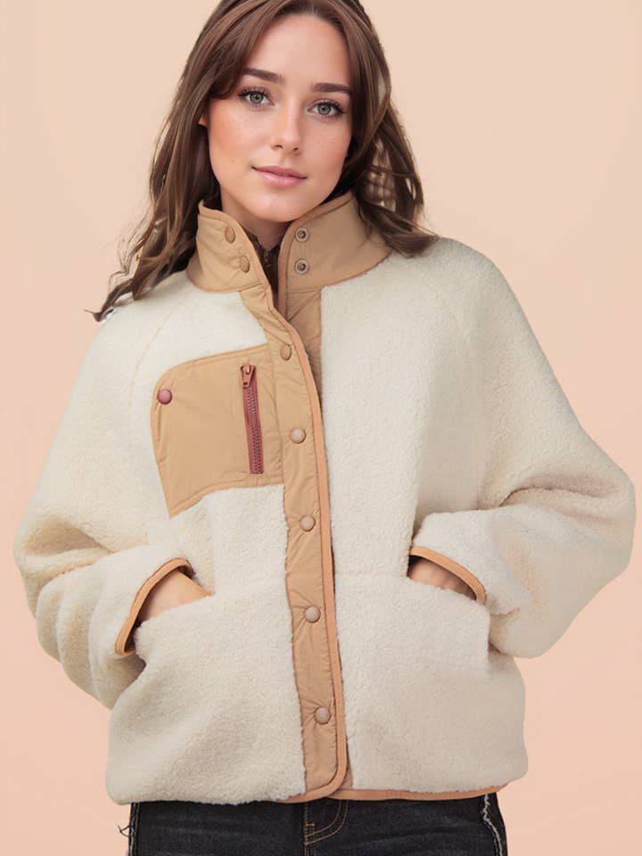 NJ90409-Casaco Casual de Lã Polar Reversível Oversized por atacado de VERY J