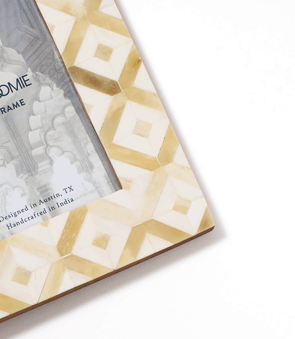Matr Boomie Fair Trade - Wholesale Picture Frame - Dari Sandstone Mosaic 4x6 Picture Frame - Hand Carved Bone1