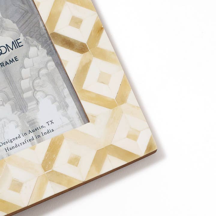 Matr Boomie Fair Trade - Wholesale Picture Frame - Dari Sandstone Mosaic 4x6 Picture Frame - Hand Carved Bone1