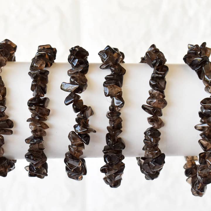 Soothing Crystals - Wholesale Beaded Bracelet - Smokey Quartz Chip Bracelet (Sense of Purpose & Purification7